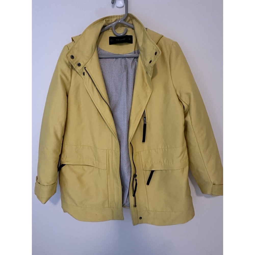 Zara Yellow Hooded Parka Coat Size Small‎ Women's Full Zip Long Sleeve Casual